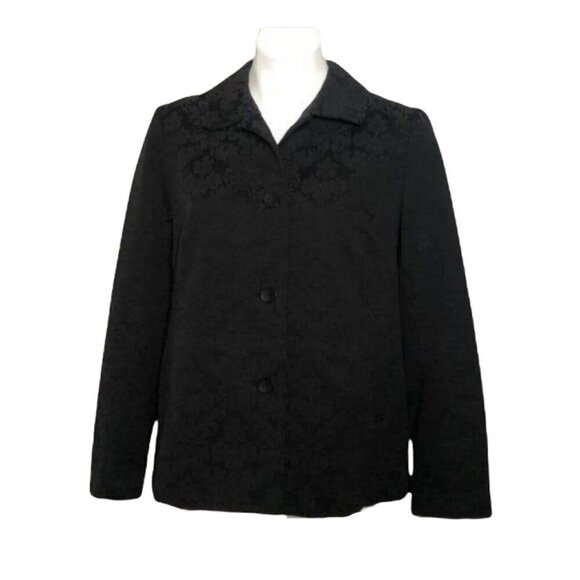 J. Jill Jacquard Black Jacquard Velour Blazer, Floral Pattern Women's Size 8 - Picture 1 of 10